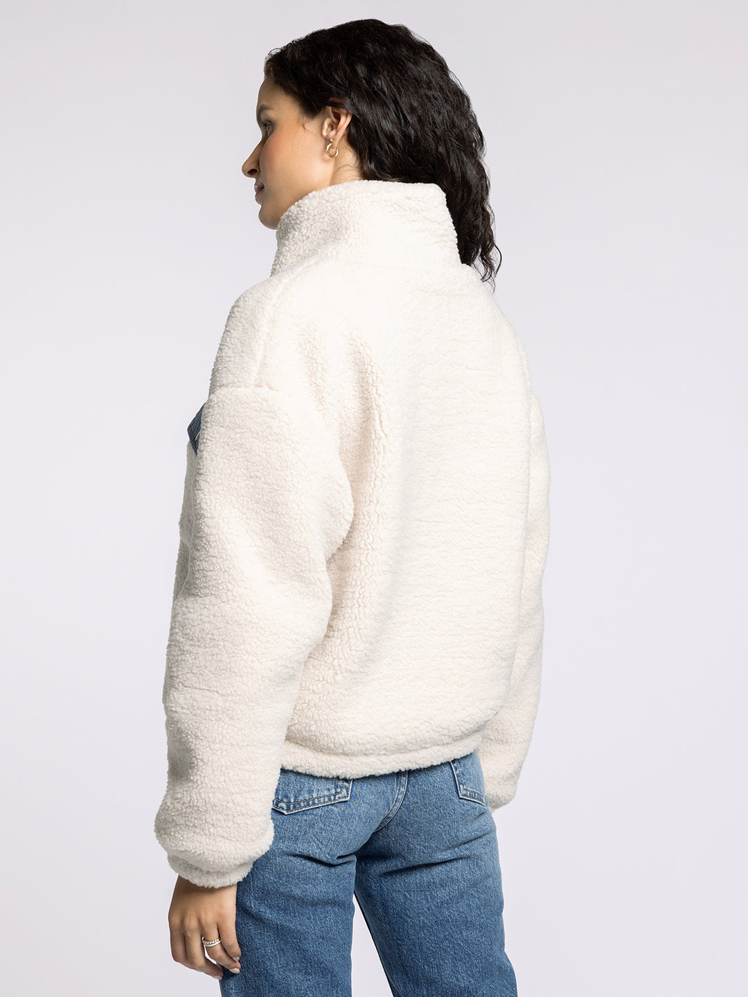 LEONA DENIM TRIM SHERPA FLEECE JACKET