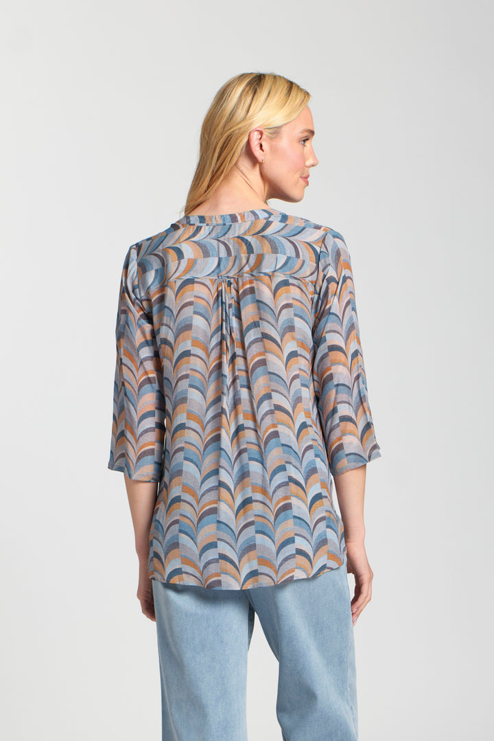 STEEL BLUE PRINT 3/4 SLEEVE BLOUSE