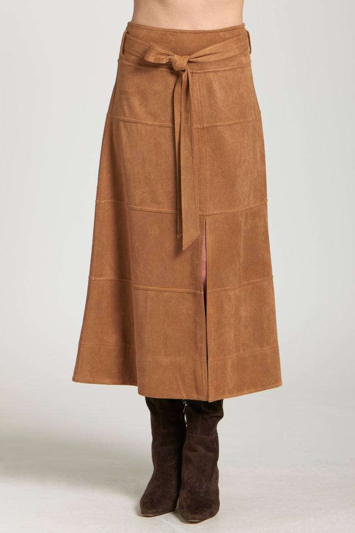 ALYSSA CARAMEL LONG TIE FRONT SKIRT