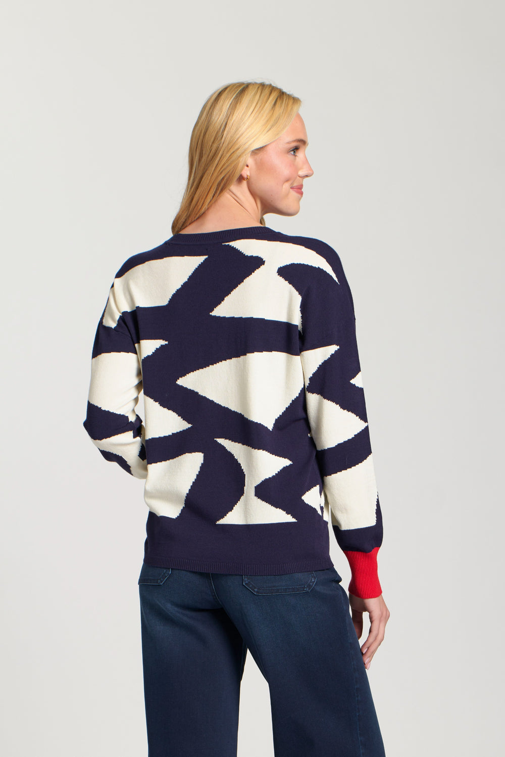 JONIE NAVY & OFF WHITE PRINT SWEATER
