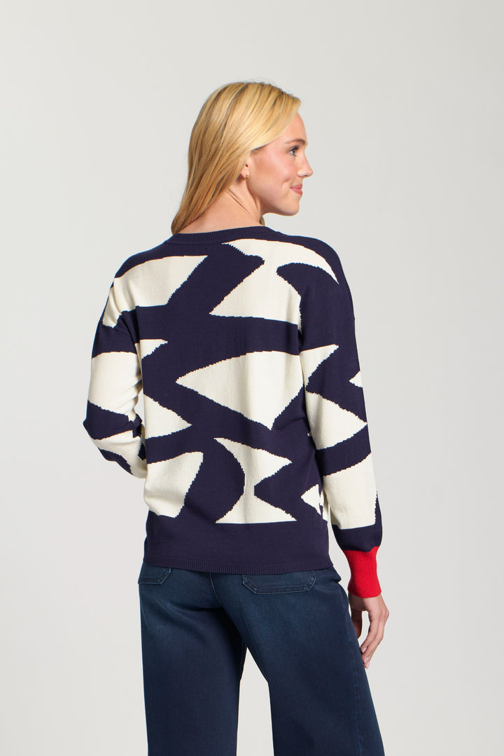 JONIE NAVY & OFF WHITE PRINT SWEATER