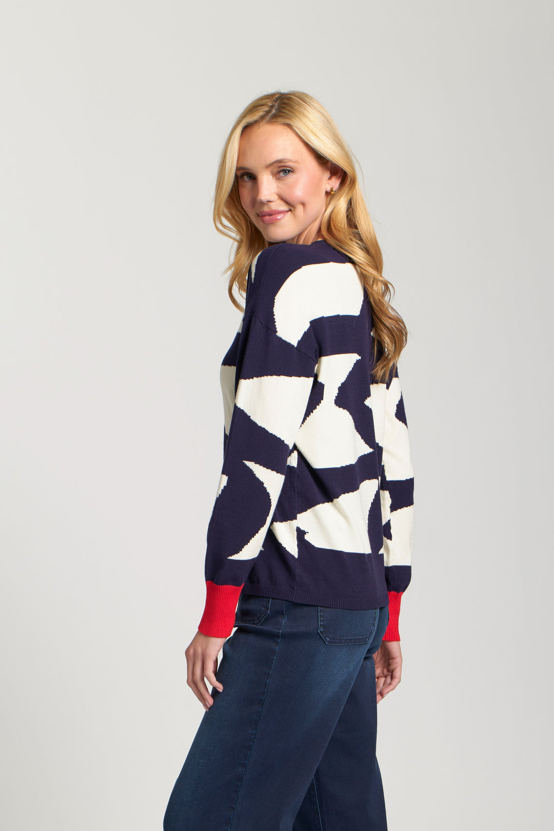JONIE NAVY & OFF WHITE PRINT SWEATER