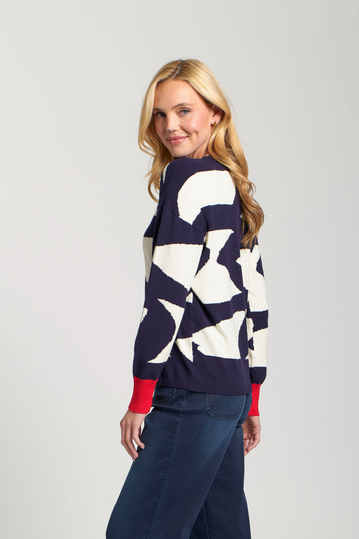 JONIE NAVY & OFF WHITE PRINT SWEATER