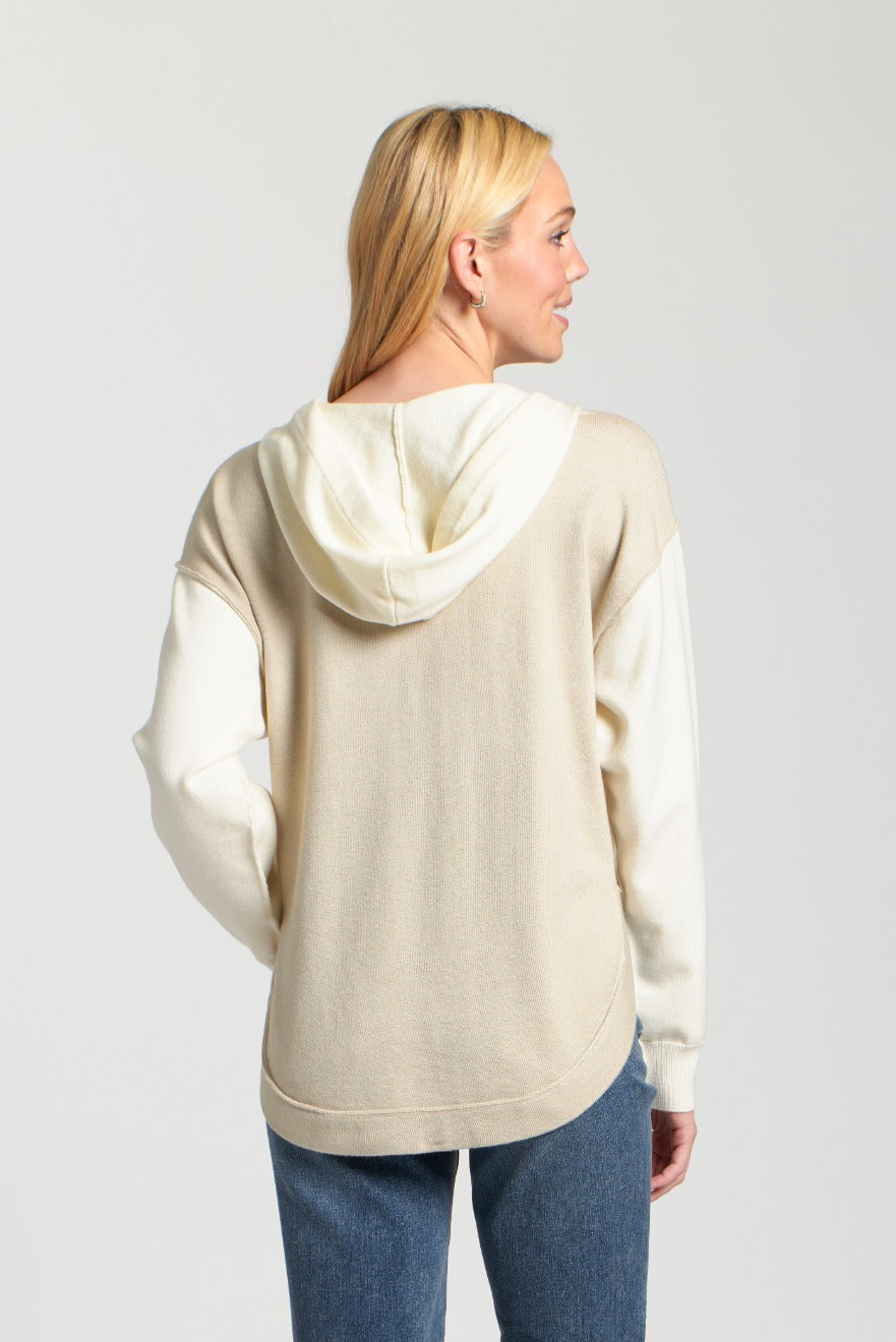 OATMEAL COLORBLOCK SWEATER KNIT HOODIE
