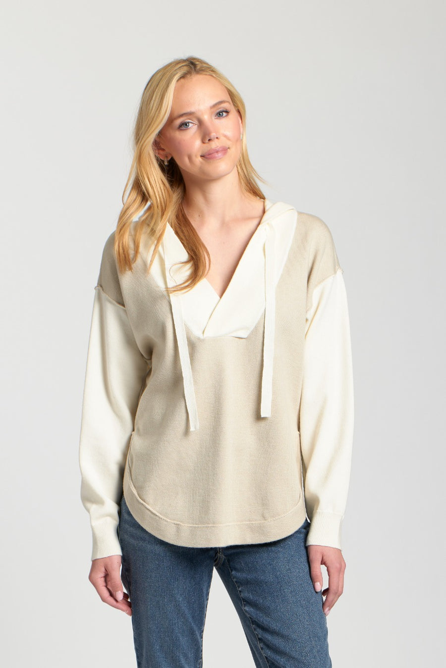OATMEAL COLORBLOCK SWEATER KNIT HOODIE
