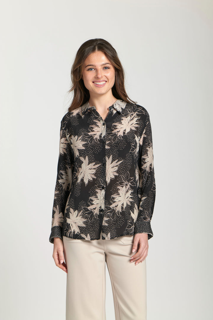 BLACK & SAND PRINT BLOUSE