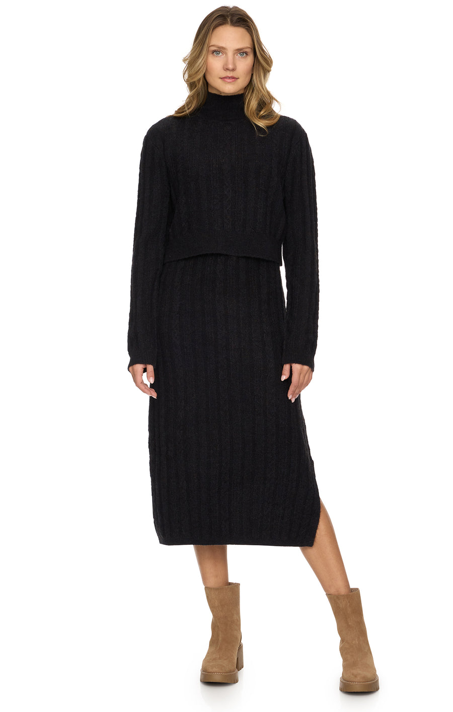 MECCA BLACK HEATHER MIDI SWEATER DRESS
