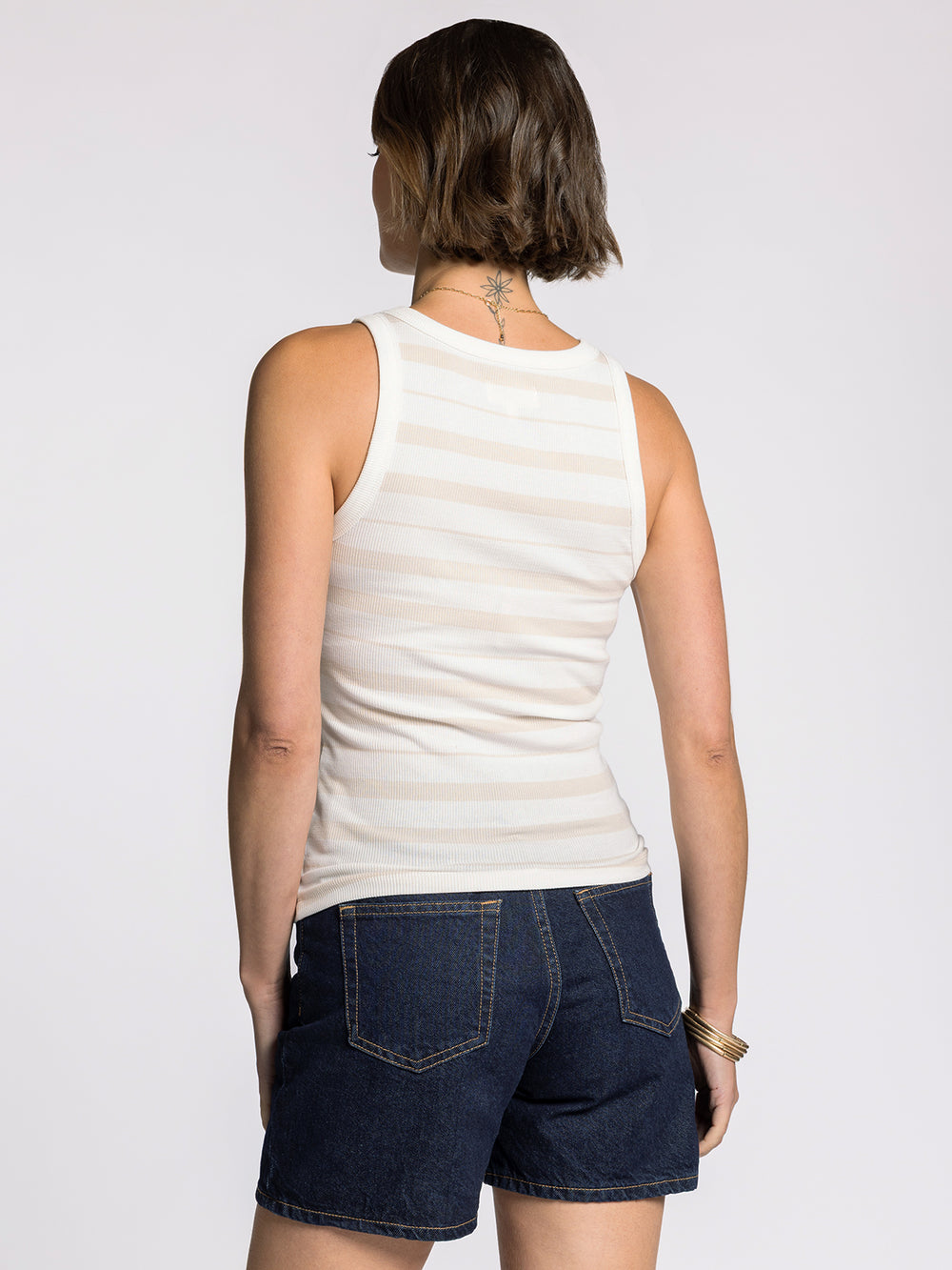 ELDIN IVORY LATTE STRIPE KNIT TANK
