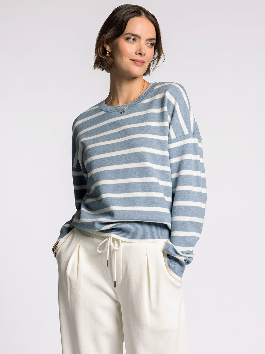 PRESTON DUSTY BLUE STRIPE SWEATER
