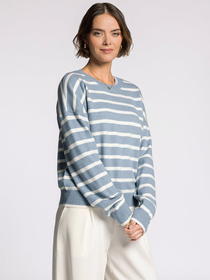 PRESTON DUSTY BLUE STRIPE SWEATER