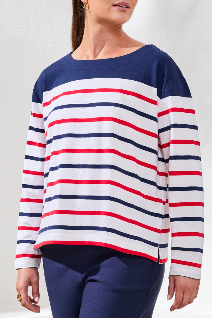 RED WHITE & BLUE STRIPE BOATNECK KNIT TOP