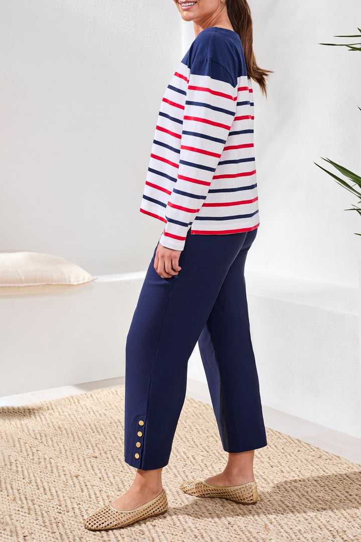 RED WHITE & BLUE STRIPE BOATNECK KNIT TOP