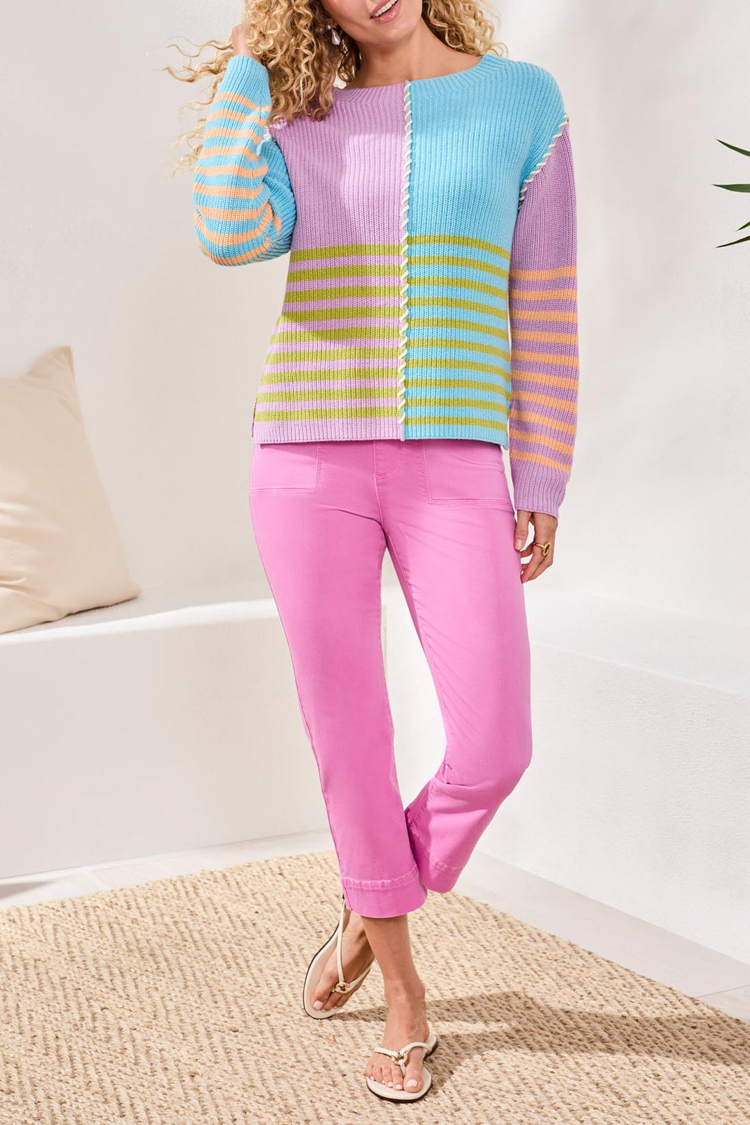 LILAC ROSE  COLOR BLOCK STRIPE  SWEATER