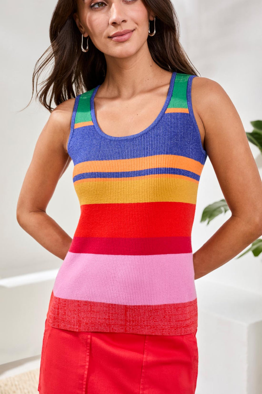 MOJITO MULTI STRIPE U-NECK SWEATER TANK
