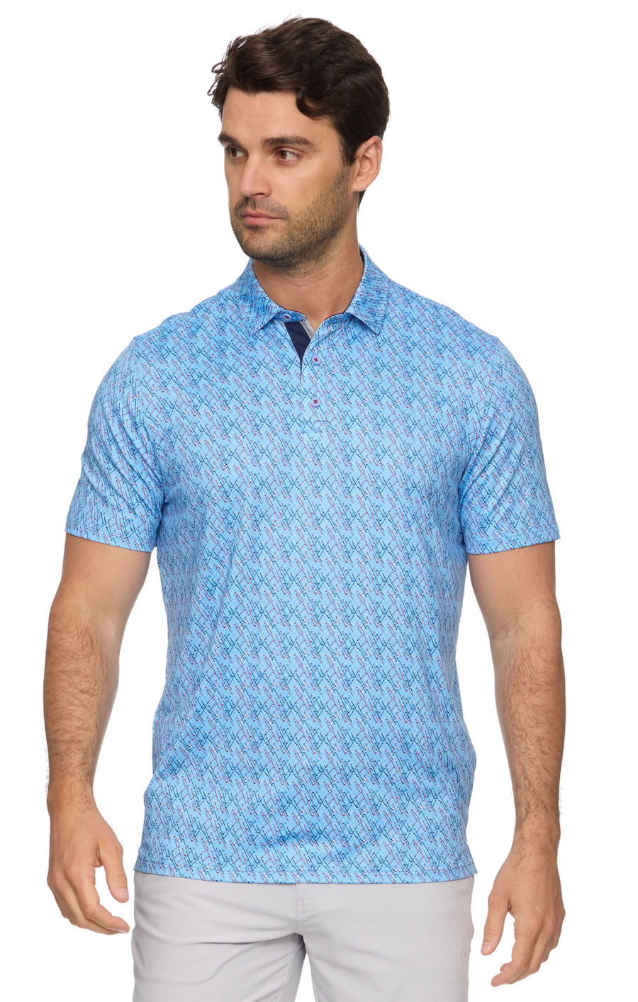 MEN'S DIXON LIGHT BLUE GOLF CLUB PRINT PERFORMANCE POLO
