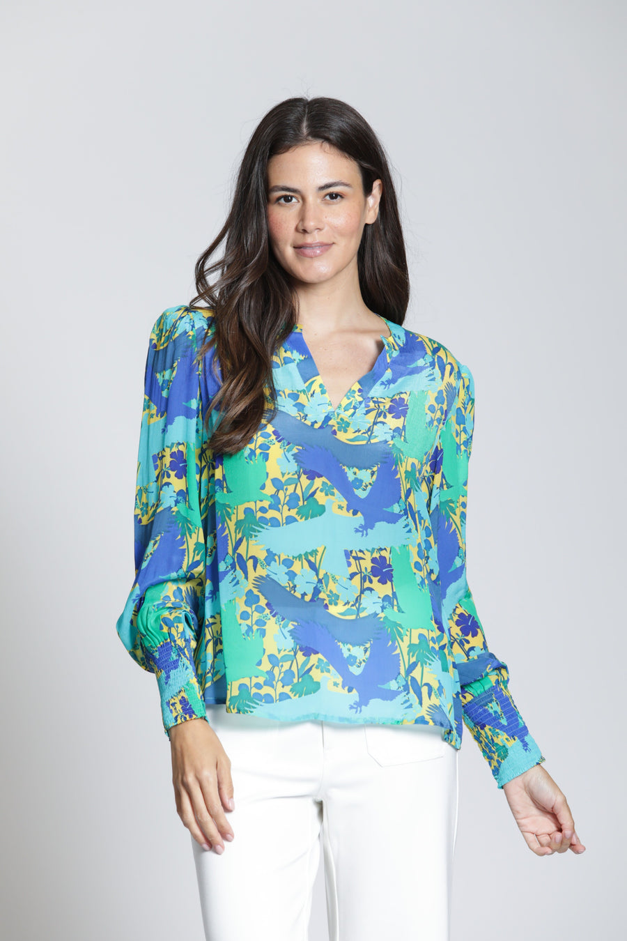 TURQUOISE MILTI SPLIT V-NECK BLOUSE
