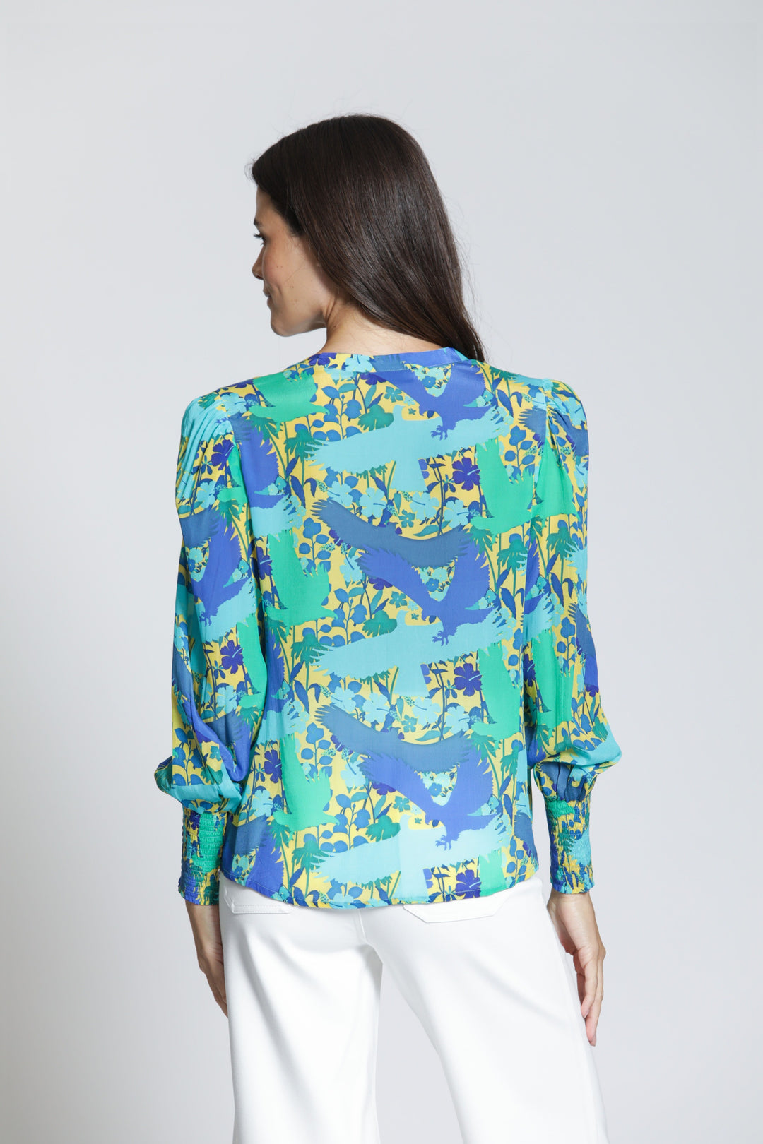 TURQUOISE MULTI SPLIT V-NECK BLOUSE