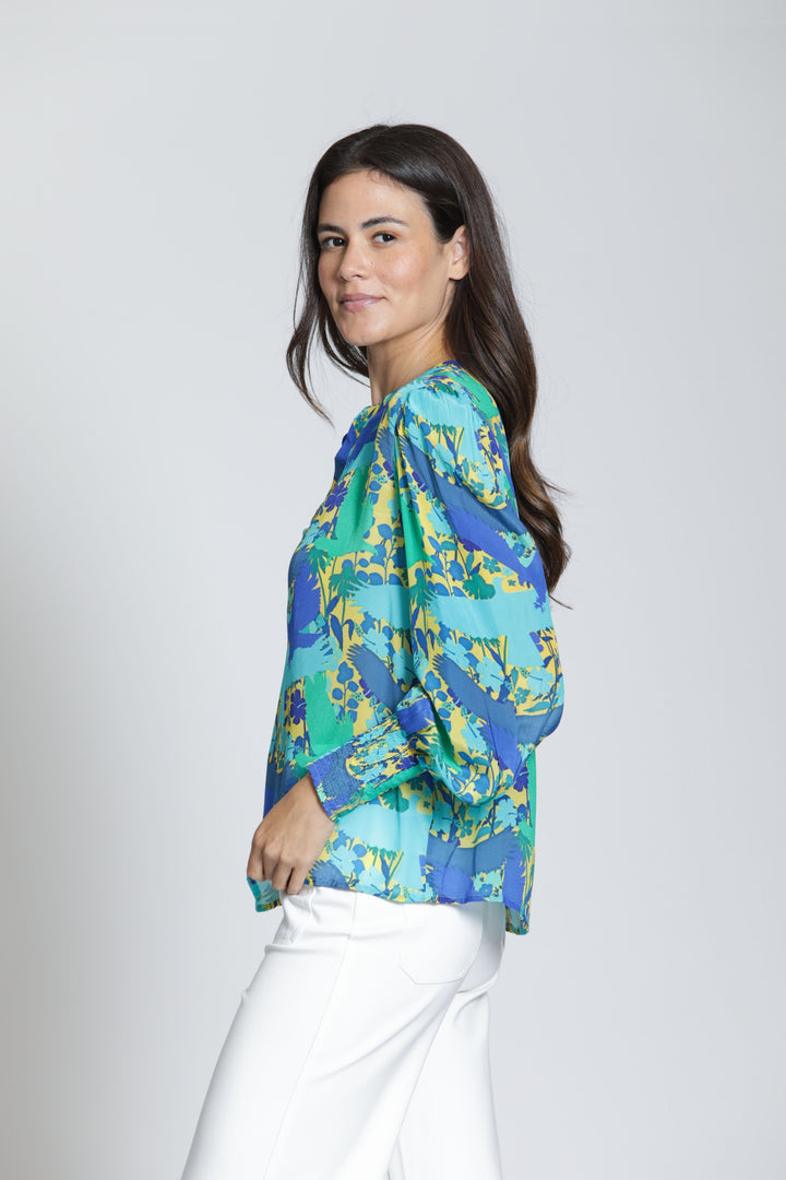 TURQUOISE MULTI SPLIT V-NECK BLOUSE