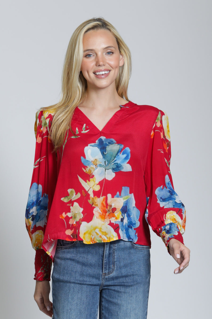 POPPY PASSION SPLIT NECK BLOUSE
