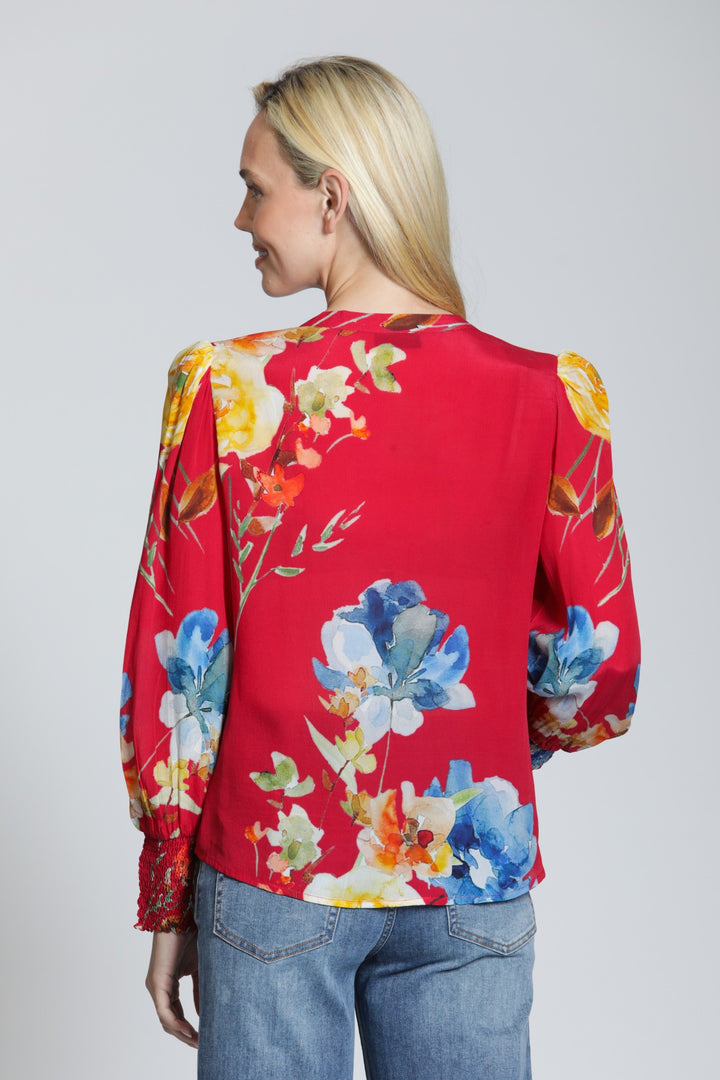 POPPY PASSION SPLIT NECK BLOUSE