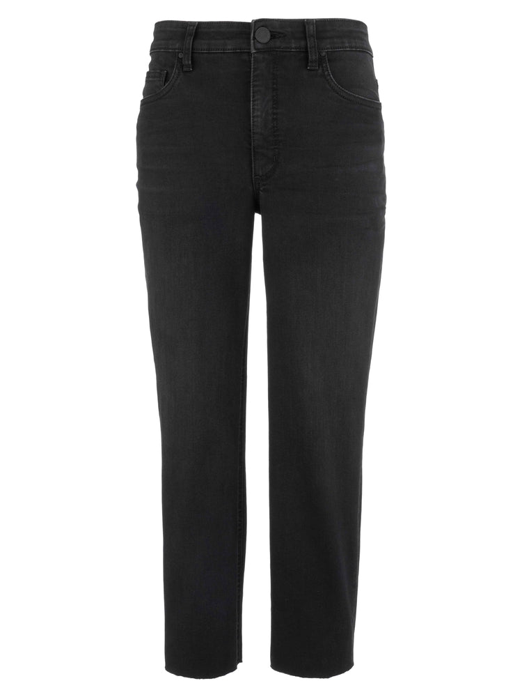 RACHAEL CLEVERLY BLACK HIGH RISE FAB AB MOM RAW HEM JEANS
