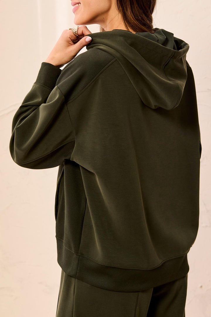 CEDAR GREEN DRAWSTRING KNIT HOODIE