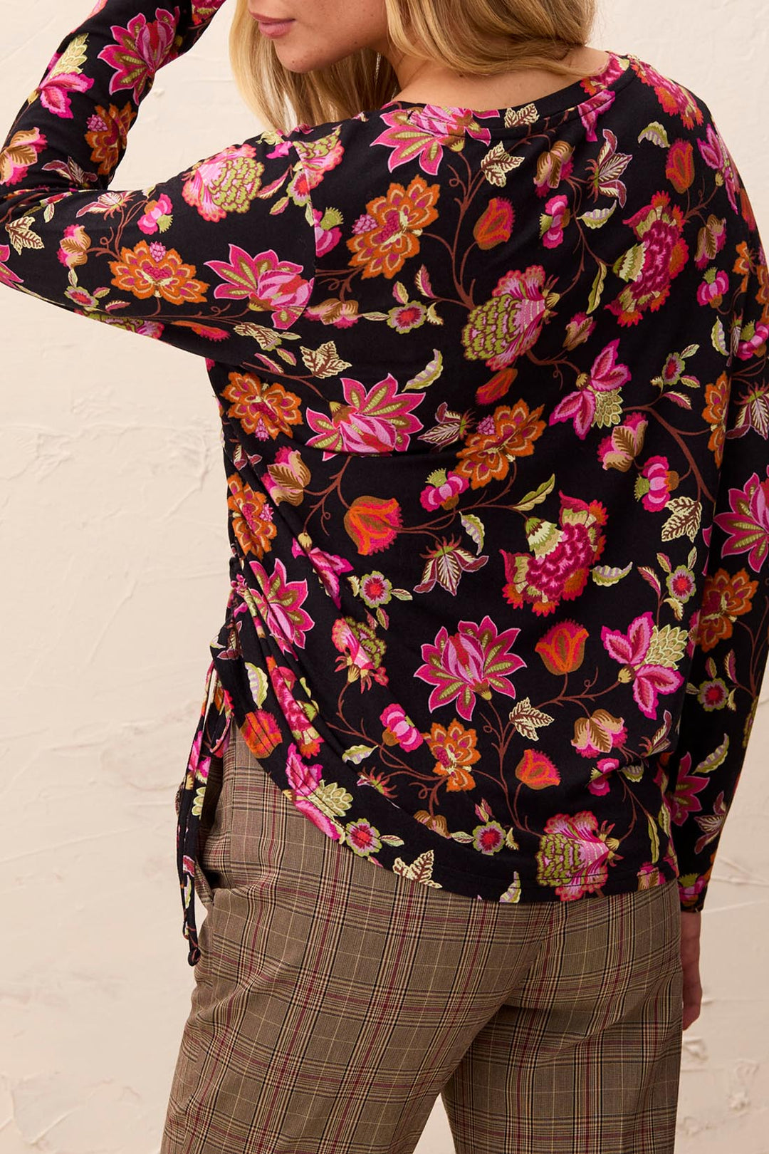 MULBERRY BAROQUE FLORAL TOP WITH SIDE RUCHING
