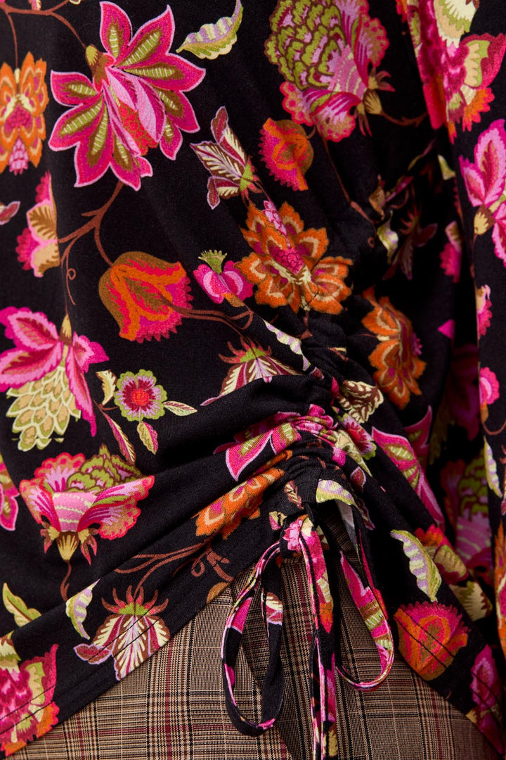 MULBERRY BAROQUE FLORAL TOP WITH SIDE RUCHING