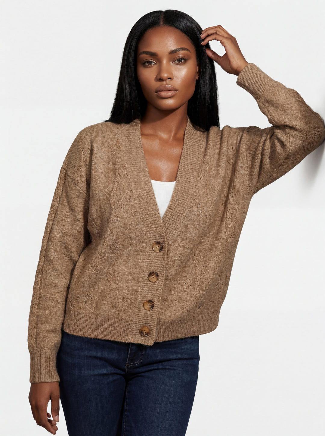 HAZELNUT 4 BUTTON CARDIGAN