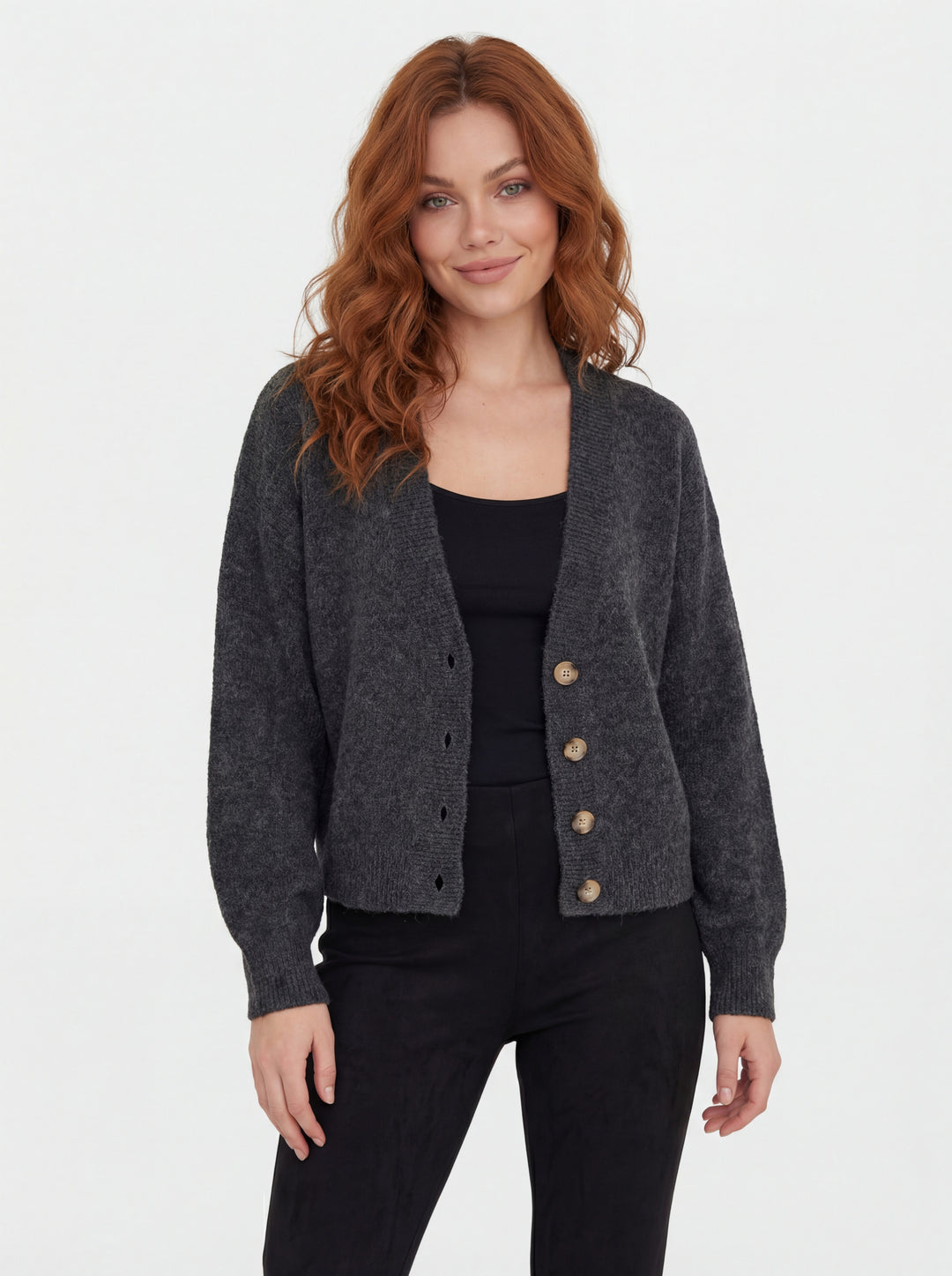 CHARCOAL 4 BUTTON CARDIGAN