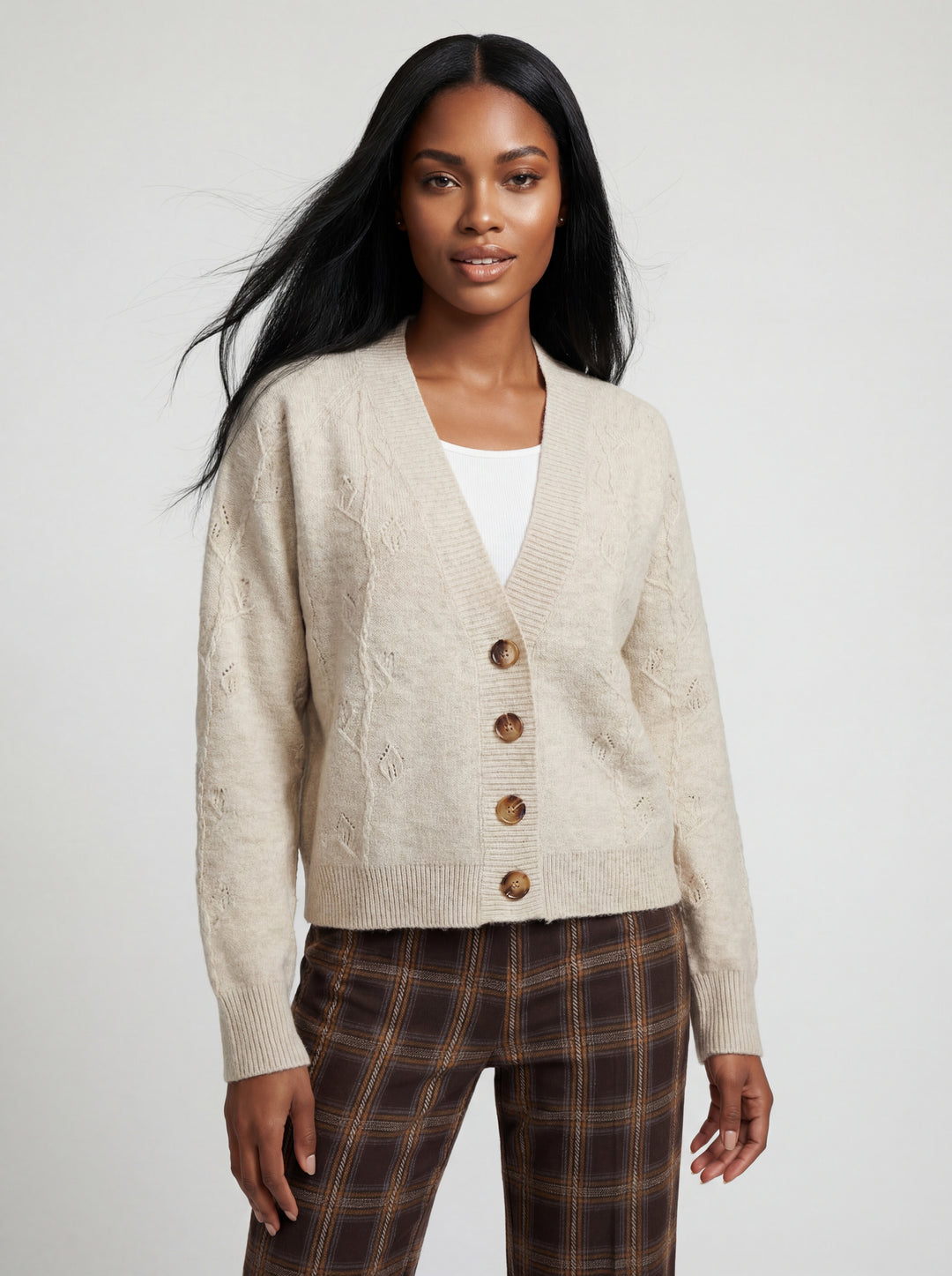 OATMEAL 4 BUTTON CARDIGAN