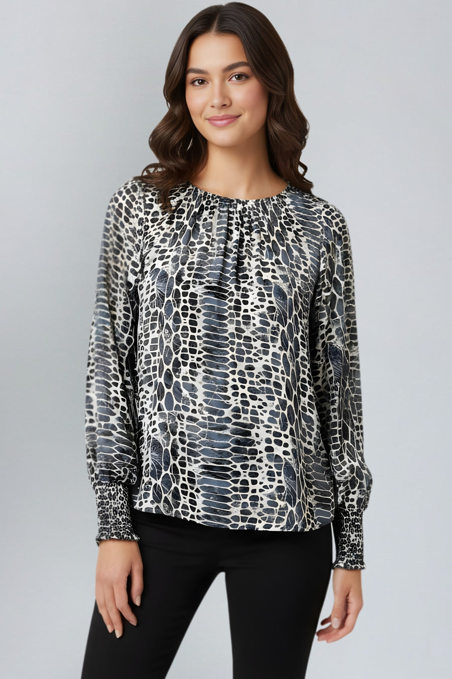 SLATE & ALABASTER SMOCKED CUFF PULLOVER BLOUSE
