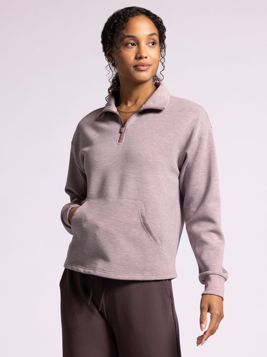 KEELY PURPLE DOVE HEATHER 1/4 ZIP TOP