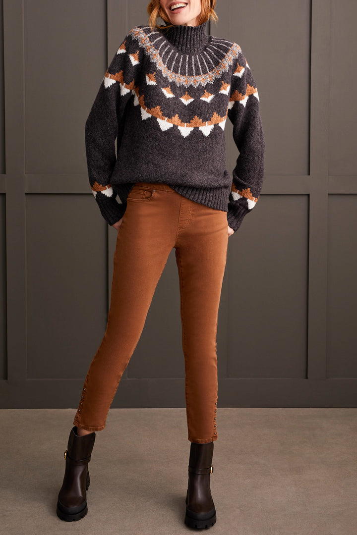 WALNUT INTARSIA MOCK NECK SWEATER