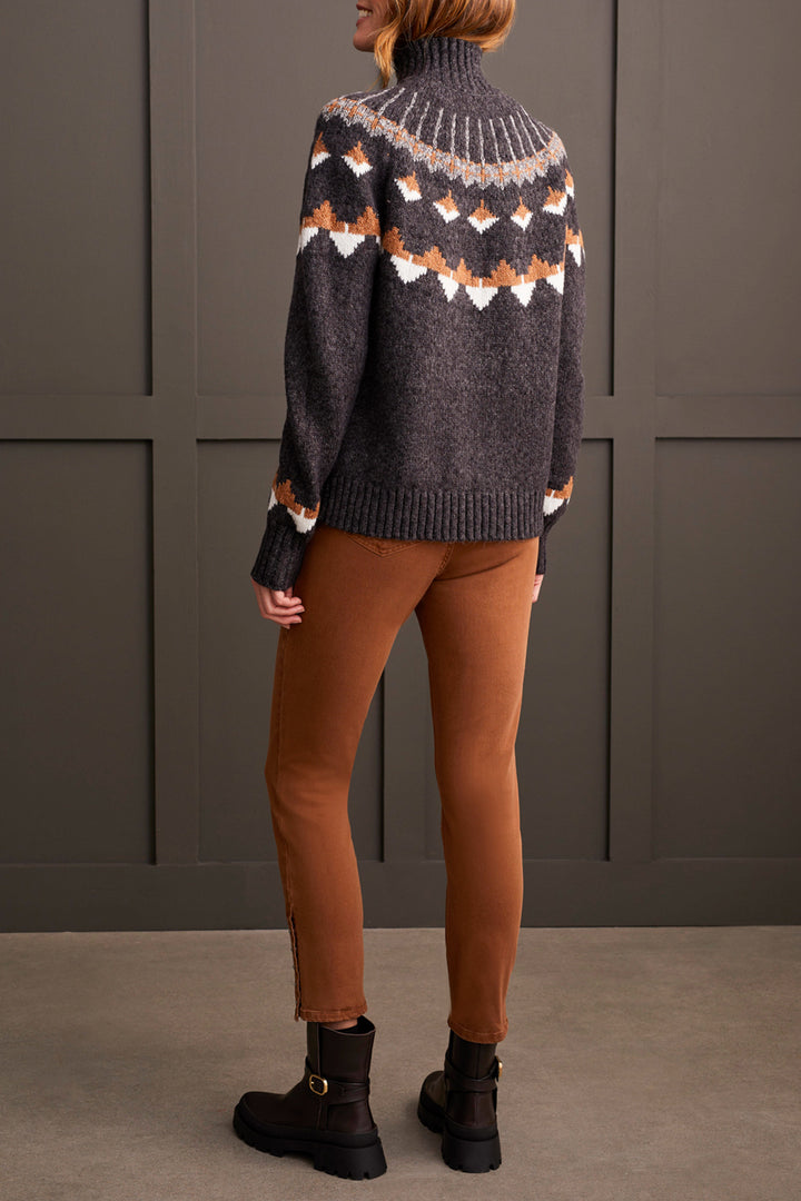 WALNUT INTARSIA MOCK NECK SWEATER