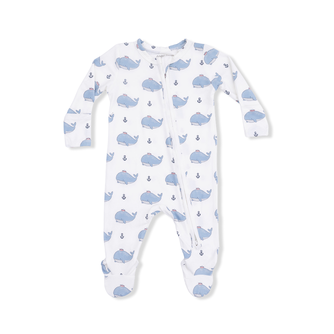 BLUE BUBBLY SAILOR WHALES 2 WAY ZIPPER FOOTIE