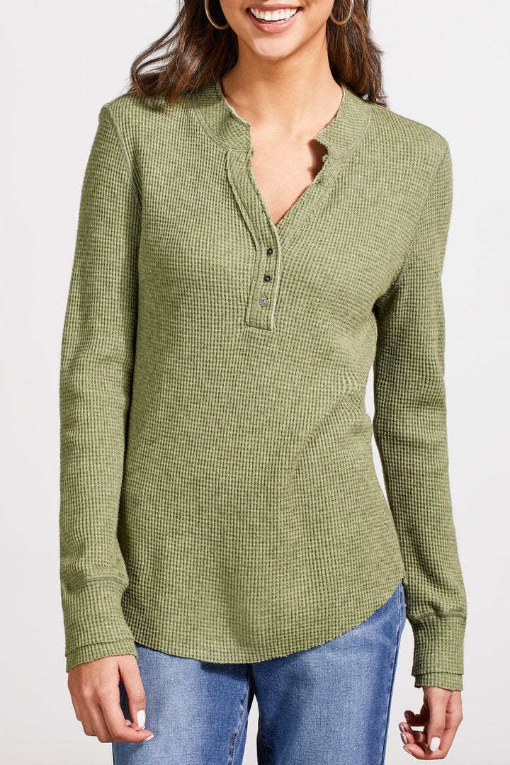 HEATHER CLOVER LEAF BUTTON HENLEY TOP