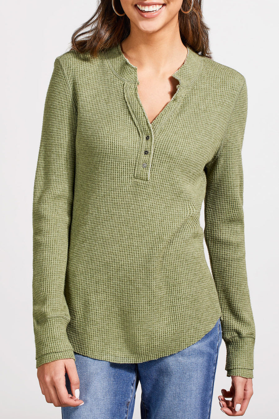 HEATHER CLOVER LEAF BUTTON HENLEY TOP
