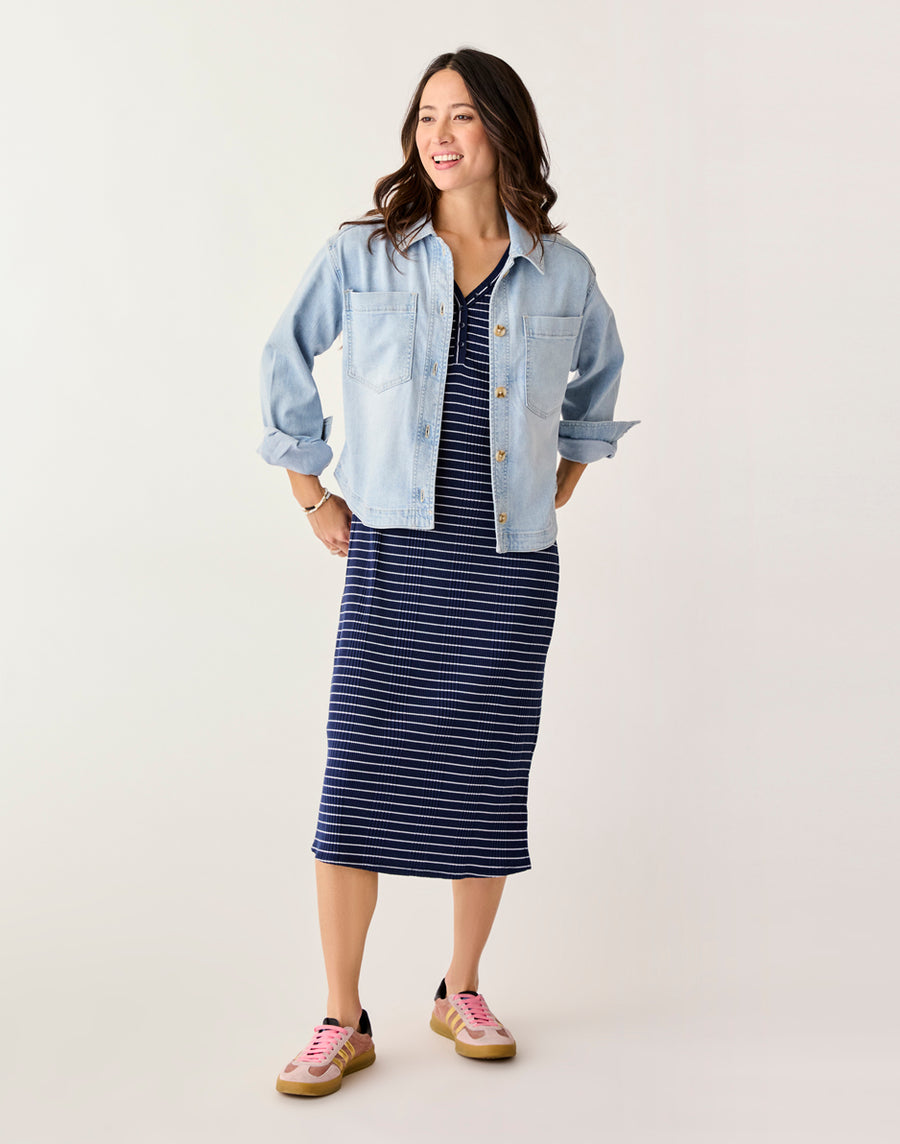 BLUE STRIPE ELODIE RIB DRESS