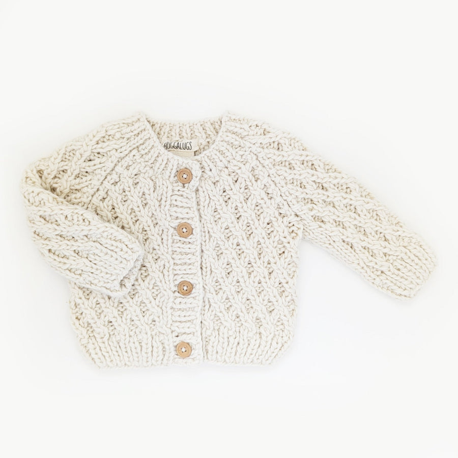 NATURAL WAFFLE HAND KNIT CARDIGAN SWEATER
