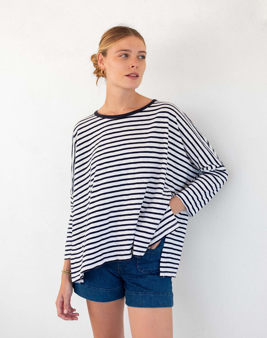 CATALINA WHITE & NAVY RINGER SLUB TEE