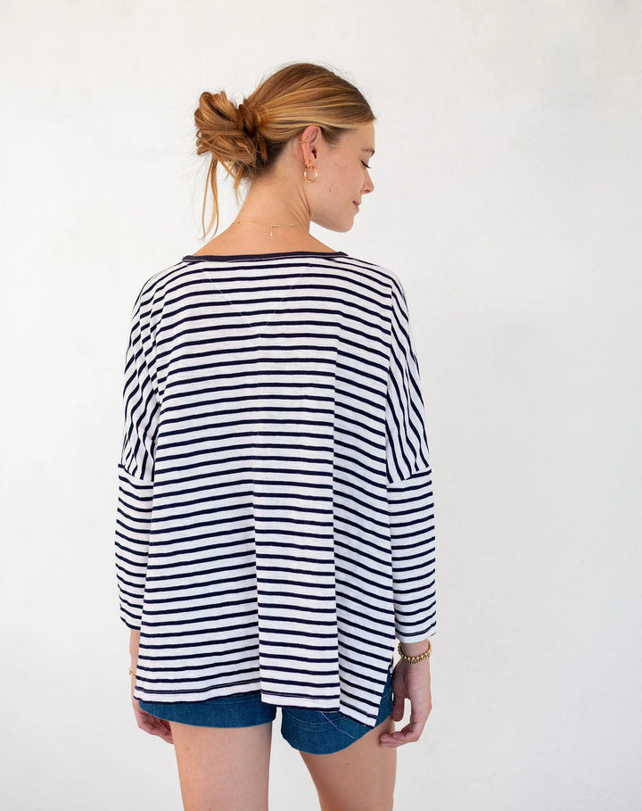 CATALINA WHITE & NAVY RINGER SLUB TEE