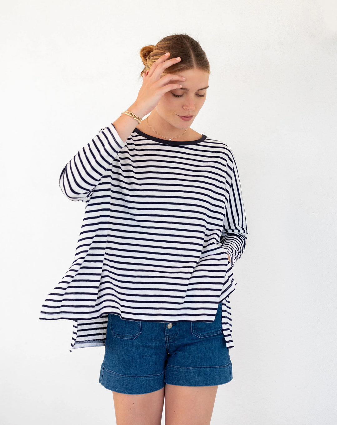 CATALINA WHITE & NAVY RINGER SLUB TEE