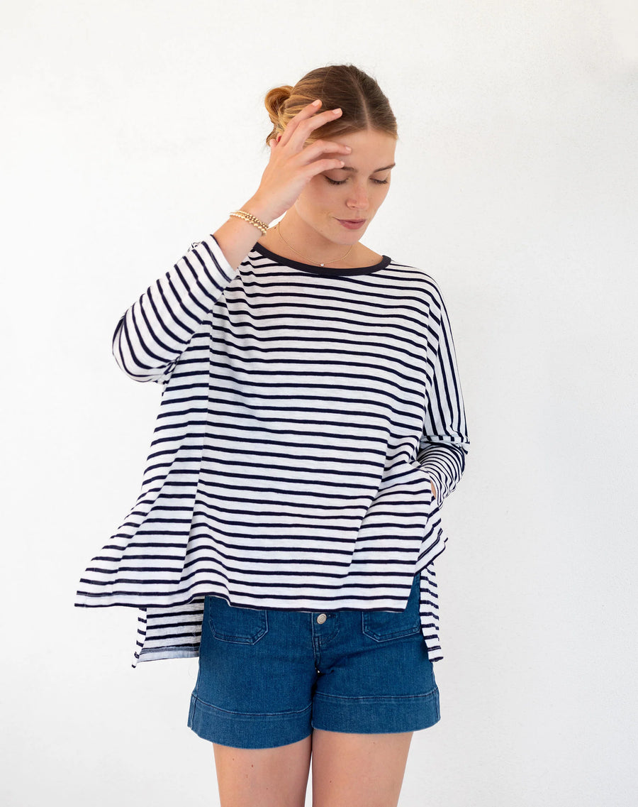 CATALINA WHITE & NAVY RINGER SLUB TEE
