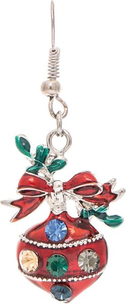 Silver Bow Top Crystal Ornament Earrings
