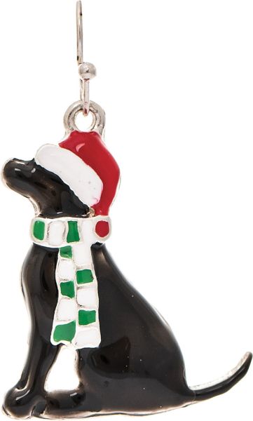 Black Lab Santa Dog Earrings