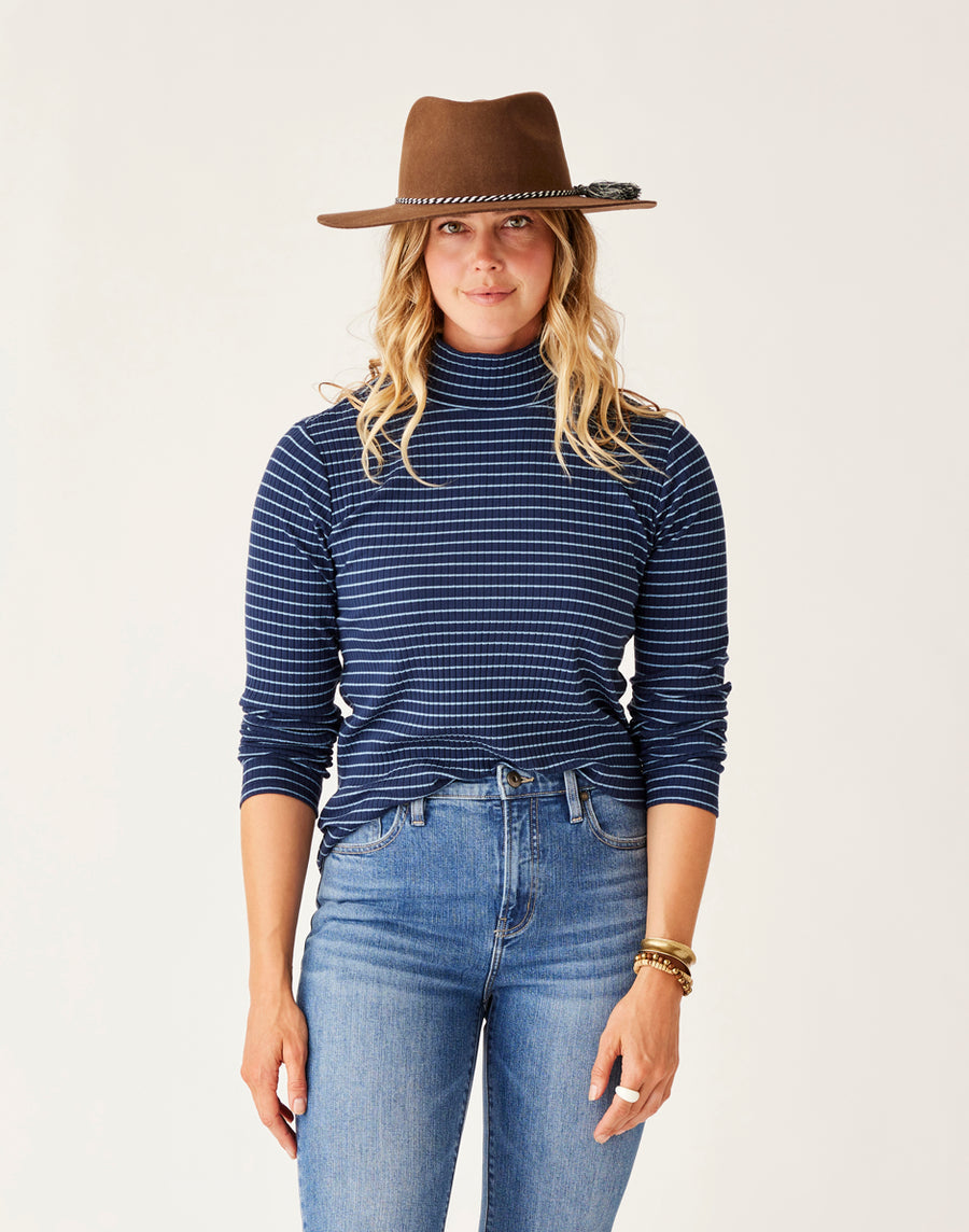 DENISE NAVY MINI BRETON TURTLENECK TOP