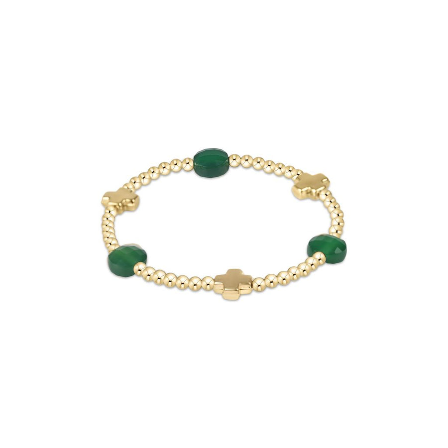 GREEN ONYX SIGNATURE CROSS ADMIRE 3MM BEAD BRACELET
