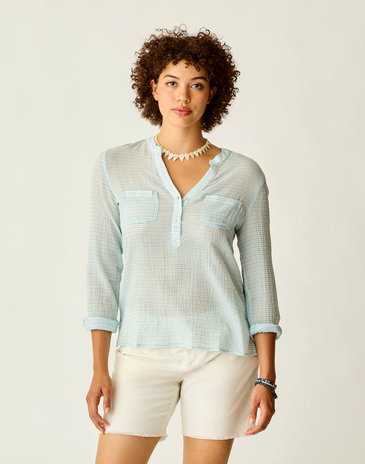 DYLAN LAGOON STRIPE GAUZE SHIRT